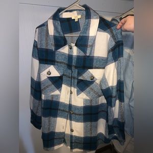 Blue Flannel Jacket. Flannel Shacket. Flannel Shirt Jacket